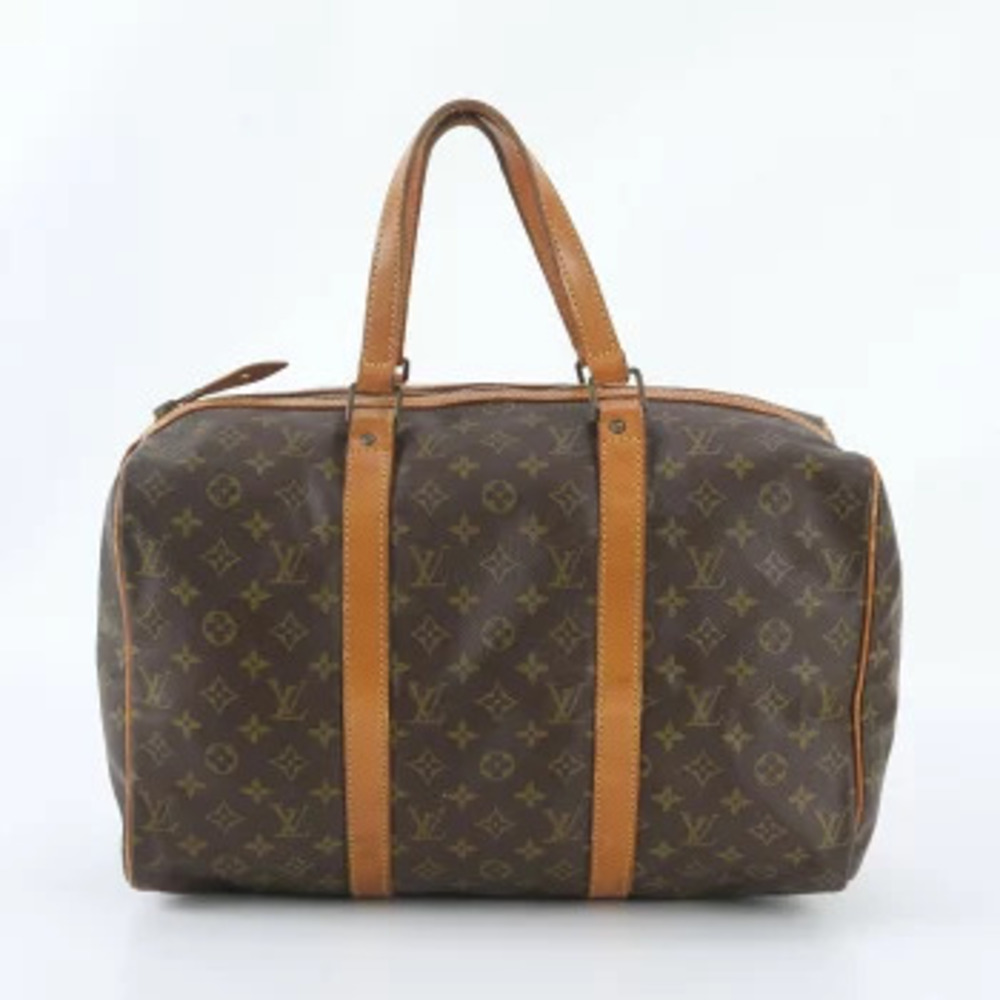 Louis Vuitton Monogram Sac Souple Leather Boston Bag Trip Tote Brown